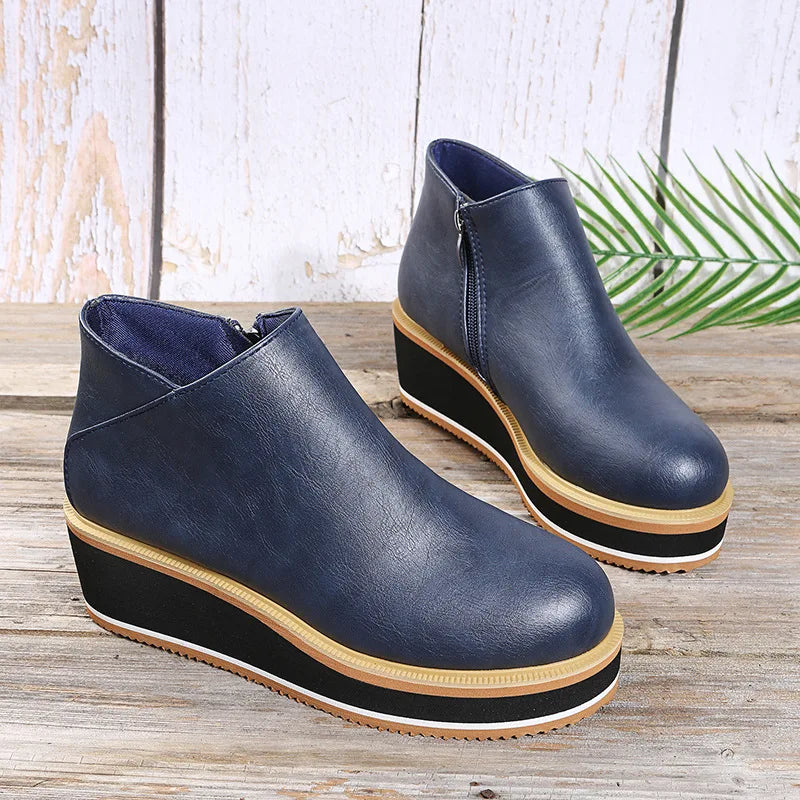 Botines de cuña con plataforma y cremallera lateral para mujer