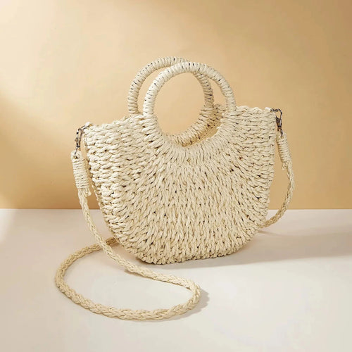 Bolso Mujer Tejido Vintage con Asa Redonda – Estilo Natural Elegante
