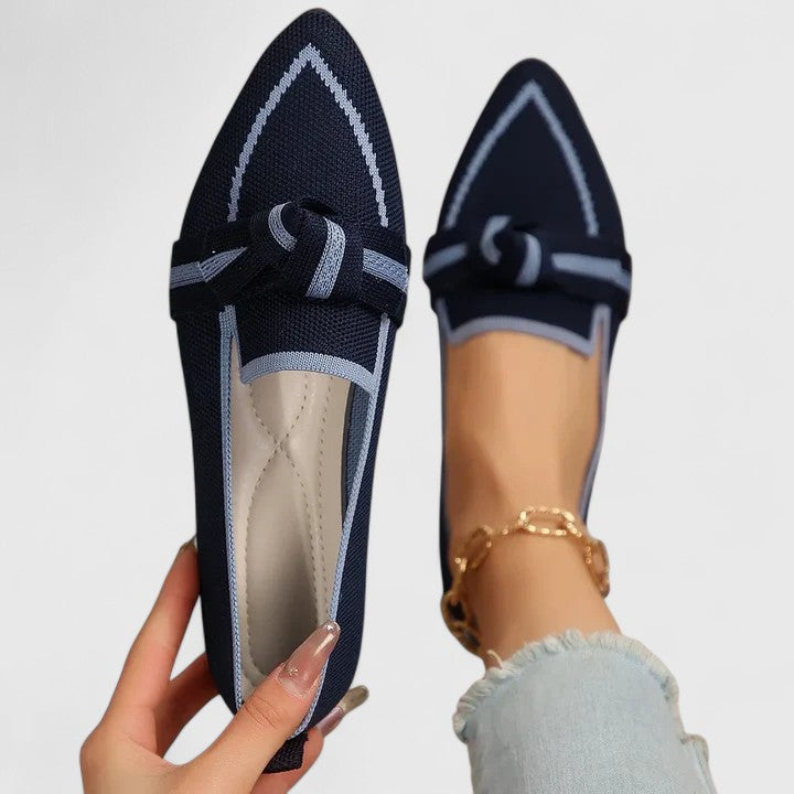 Mocasines slip-on para mujer con punta afilada y lazo decorativo