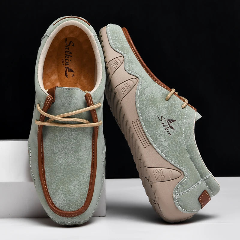Mocasines casuales para hombre con cordones y suela de goma flexible