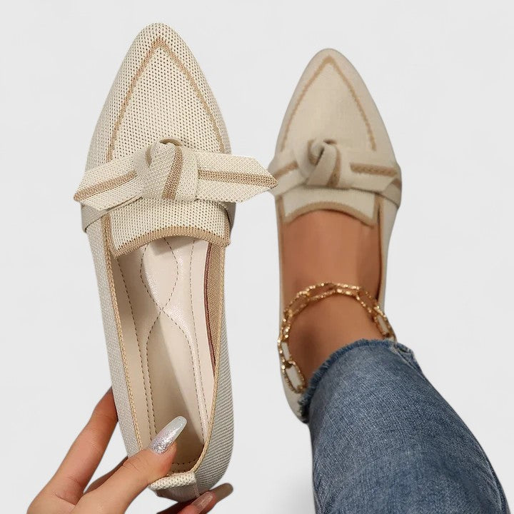 Mocasines slip-on para mujer con punta afilada y lazo decorativo