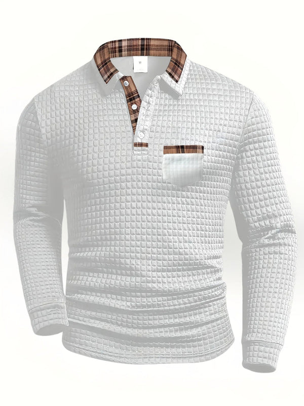 Polo hombre manga larga textura moderna – estilo urbano elegante versátil
