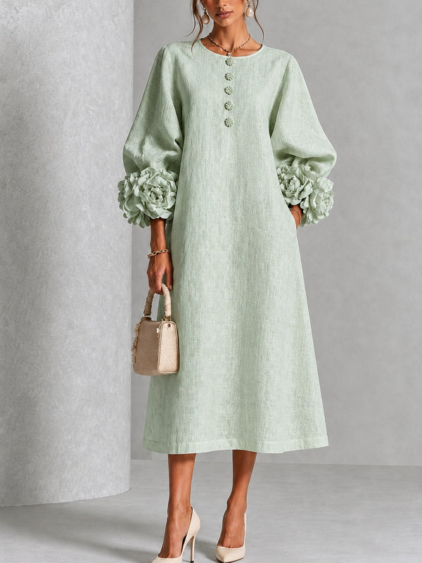 Vestido midi para mujer con mangas florales en relieve elegantes