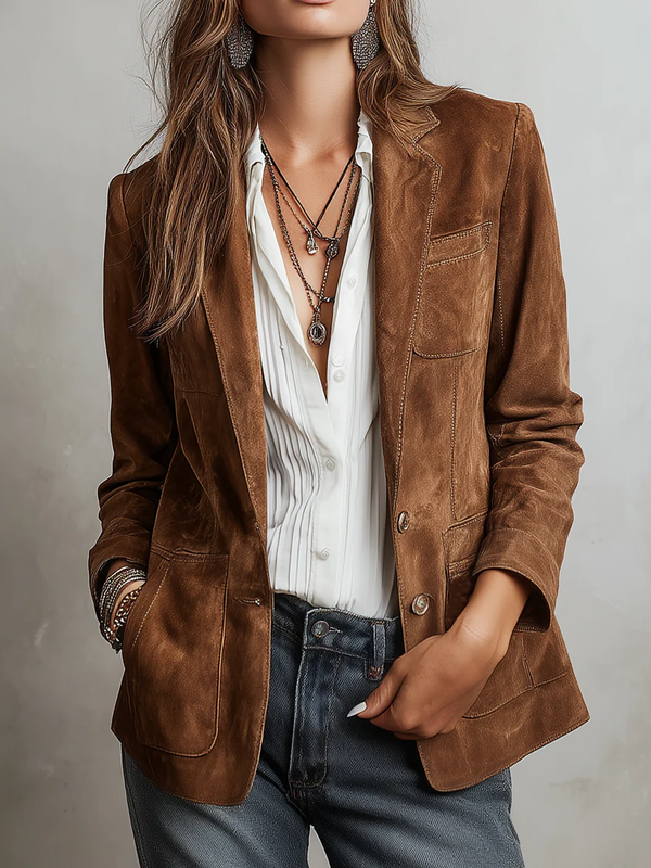 Blazer vintage para mujer con solapas y bolsillos delanteros
