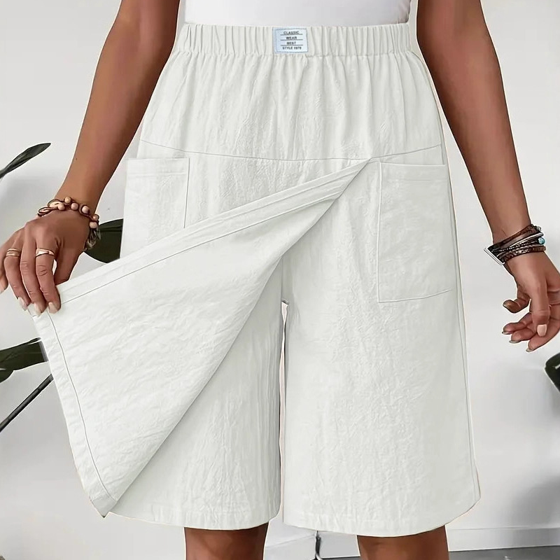 Pantalón corto largo mujer con falda superpuesta y bolsillos