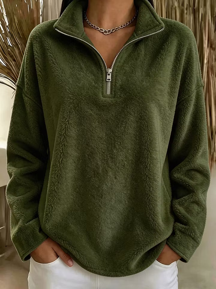 Sudadera polar para mujer con media cremallera y cuello alto