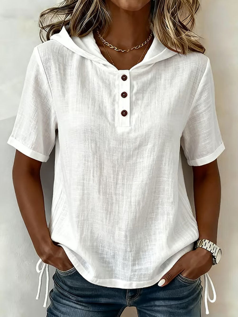 Top mujer con capucha botones manga corta – casual cómodo verano