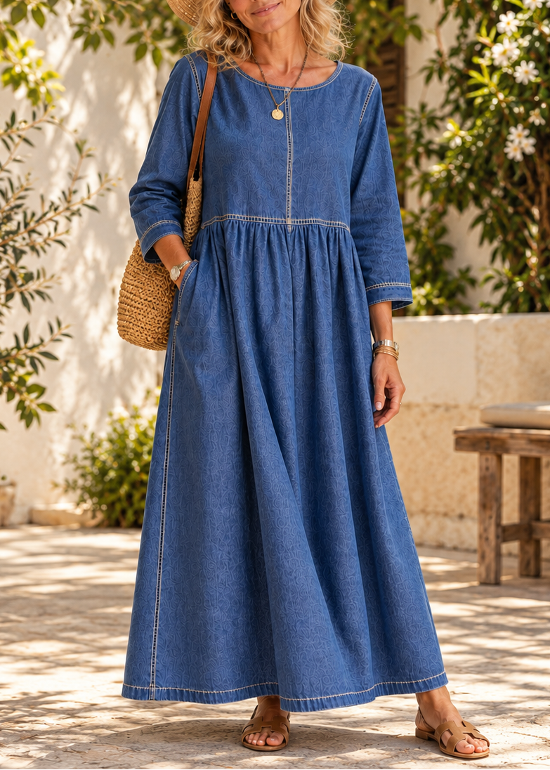 Vestido largo para mujer con costuras en contraste y bolsillos