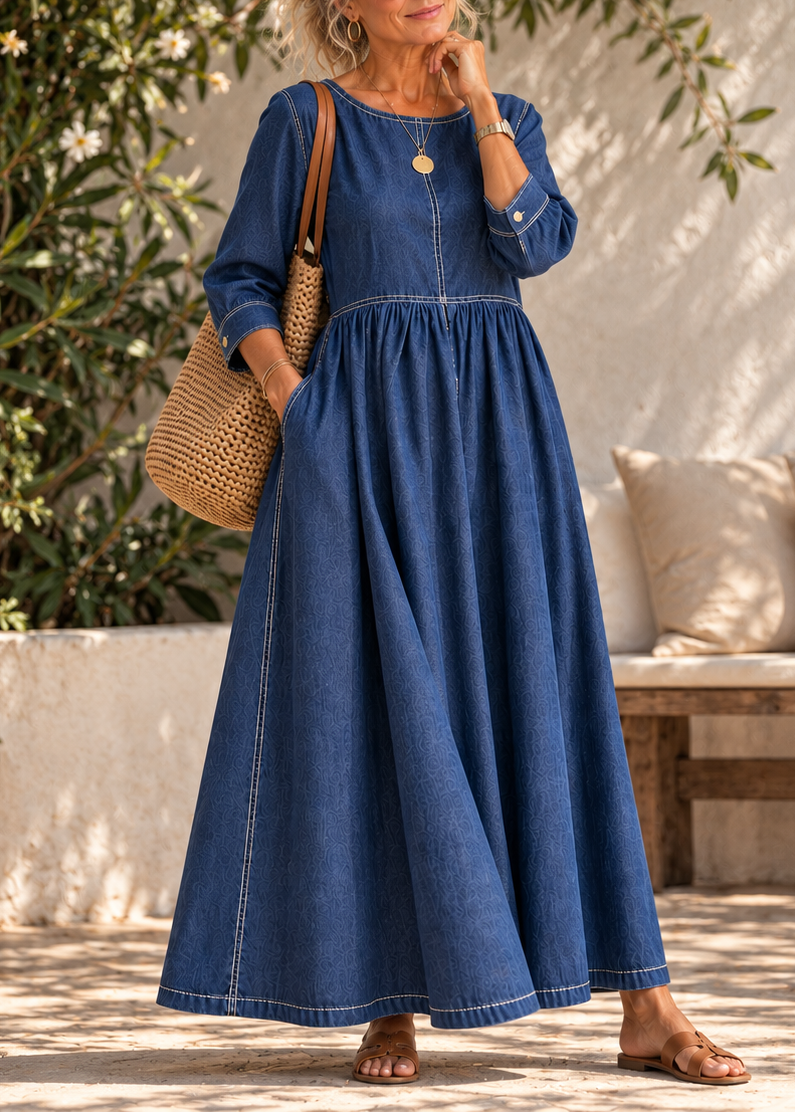Vestido largo para mujer con costuras en contraste y bolsillos