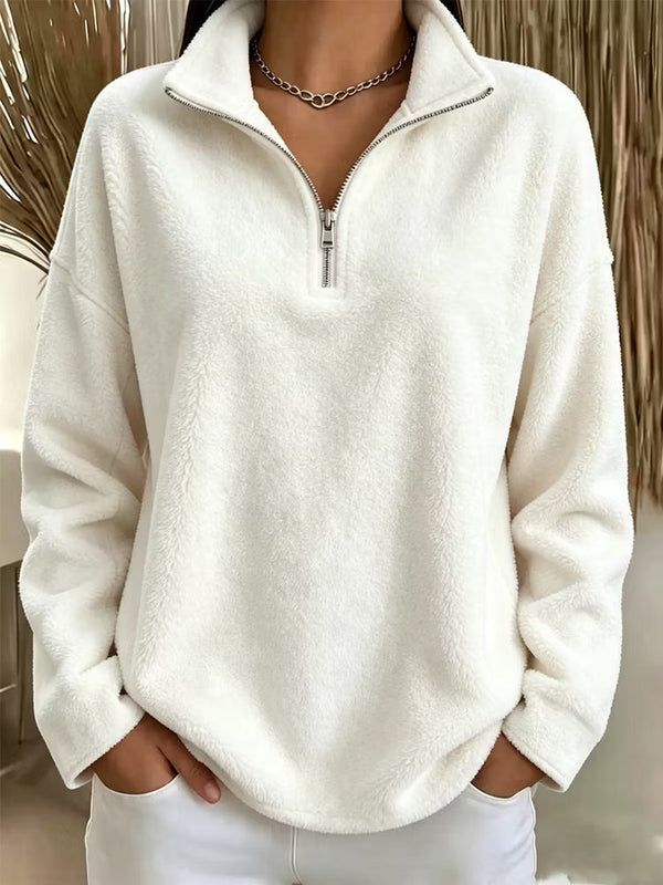 Sudadera polar para mujer con media cremallera y cuello alto