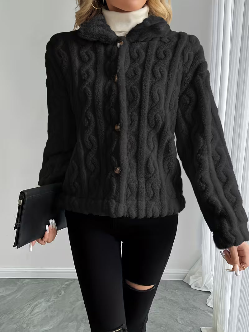 Chaqueta teddy para mujer con efecto peluche y botones frontales