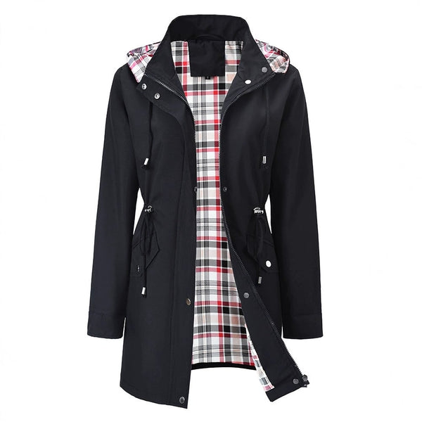 Impermeable largo para mujer con capucha desmontable y forro