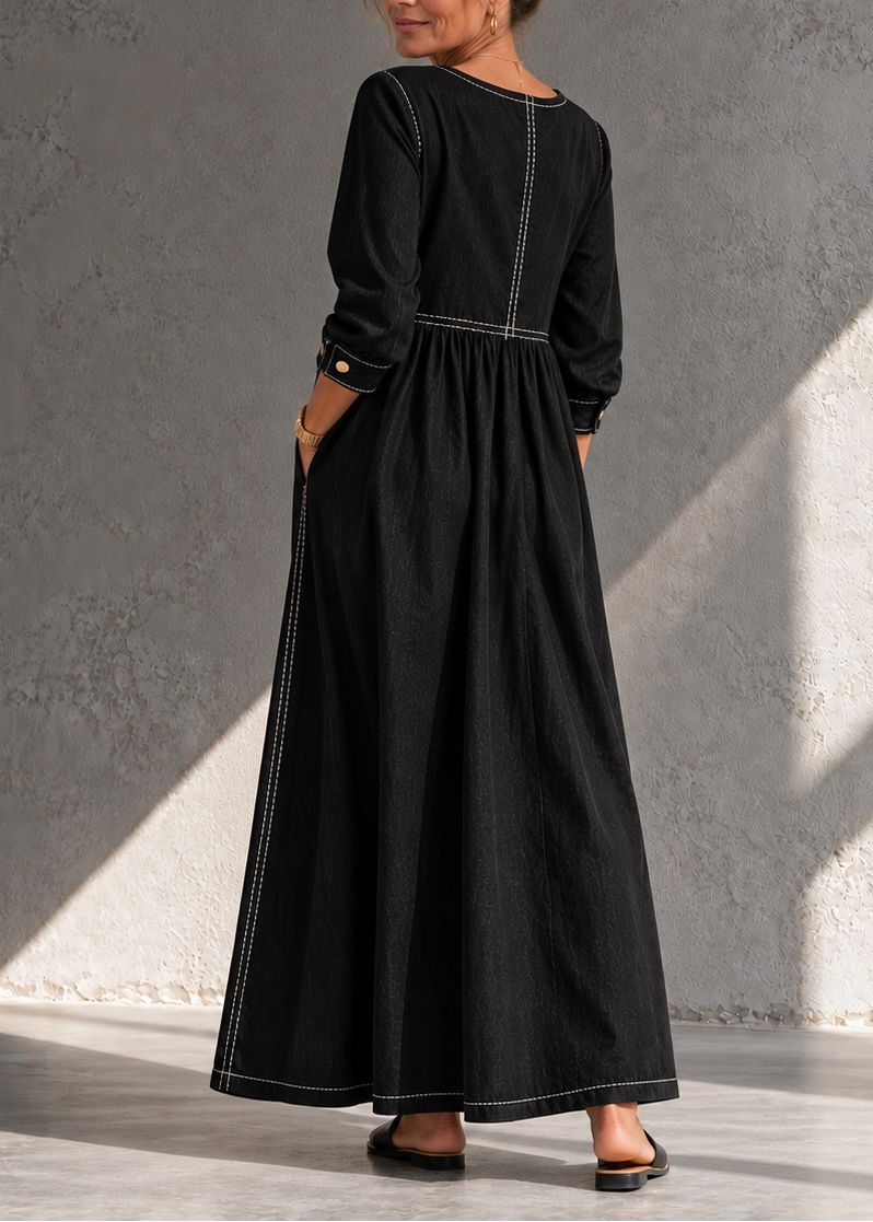Vestido largo para mujer con costuras en contraste y bolsillos