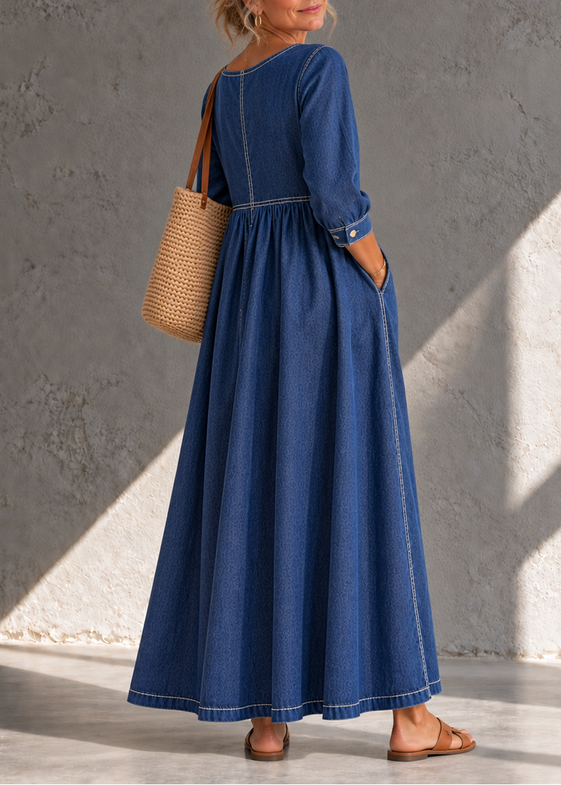 Vestido largo para mujer con costuras en contraste y bolsillos