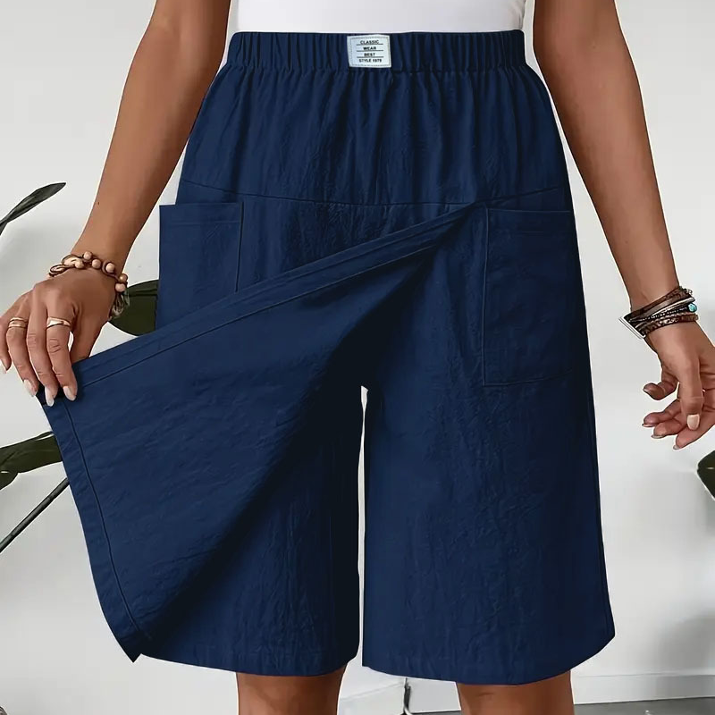 Pantalón corto largo mujer con falda superpuesta y bolsillos