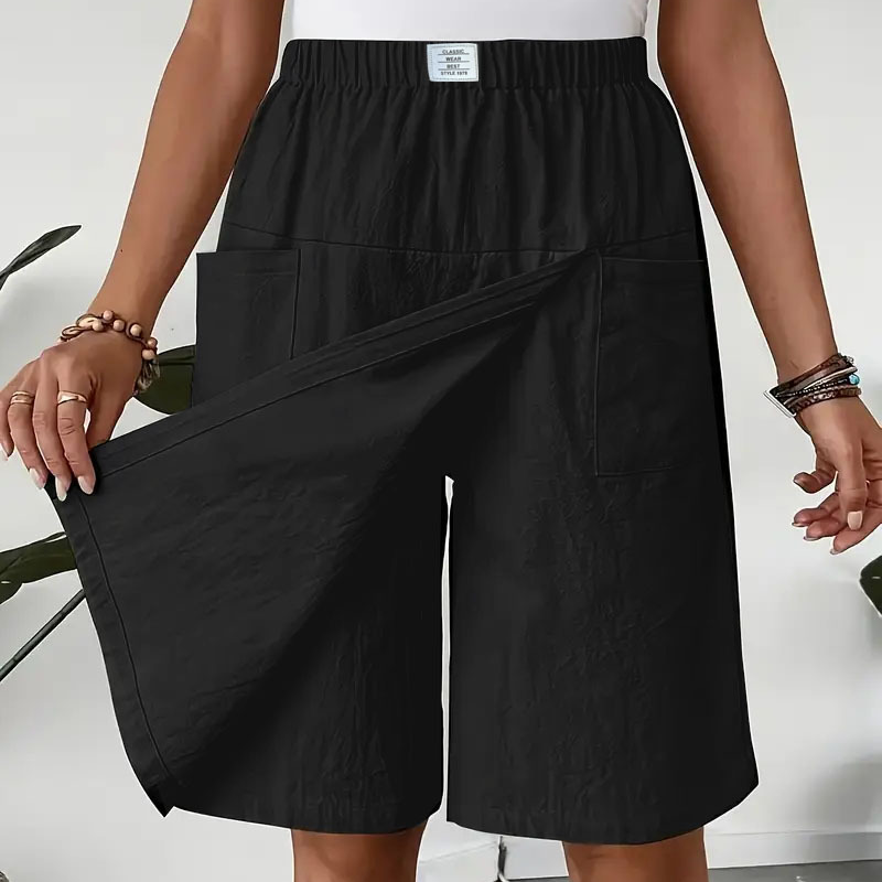 Pantalón corto largo mujer con falda superpuesta y bolsillos