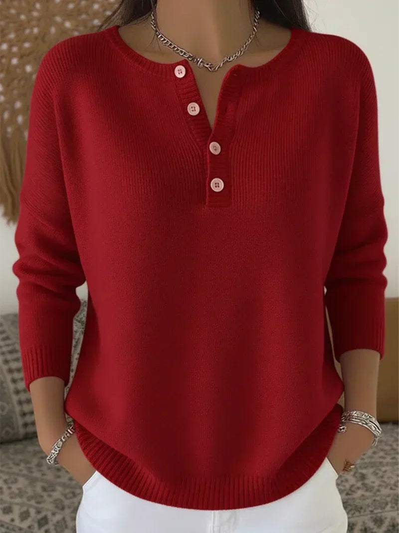 Helena - Jersey de Punto con Botones Henley
