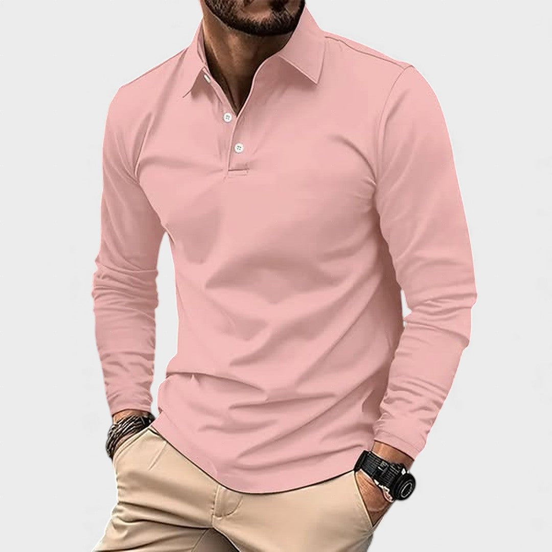 Polo hombre manga larga rosa – estilo casual elegante cómodo versátil