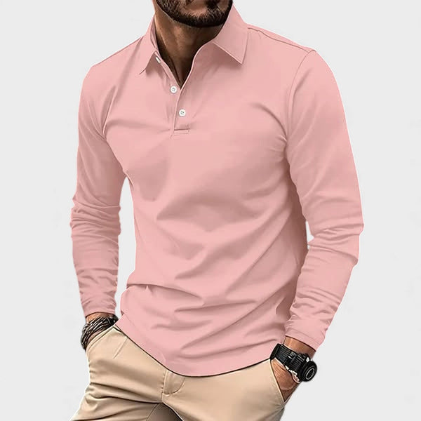Polo hombre manga larga rosa – estilo casual elegante cómodo versátil