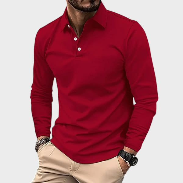 Polo hombre manga larga rojo – estilo casual elegante cómodo diario
