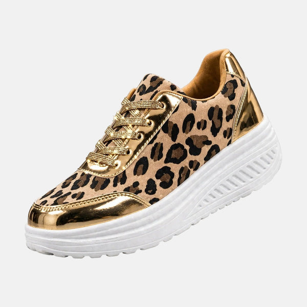 Zapatillas de cuña para mujer con estampado de leopardo y cordones
