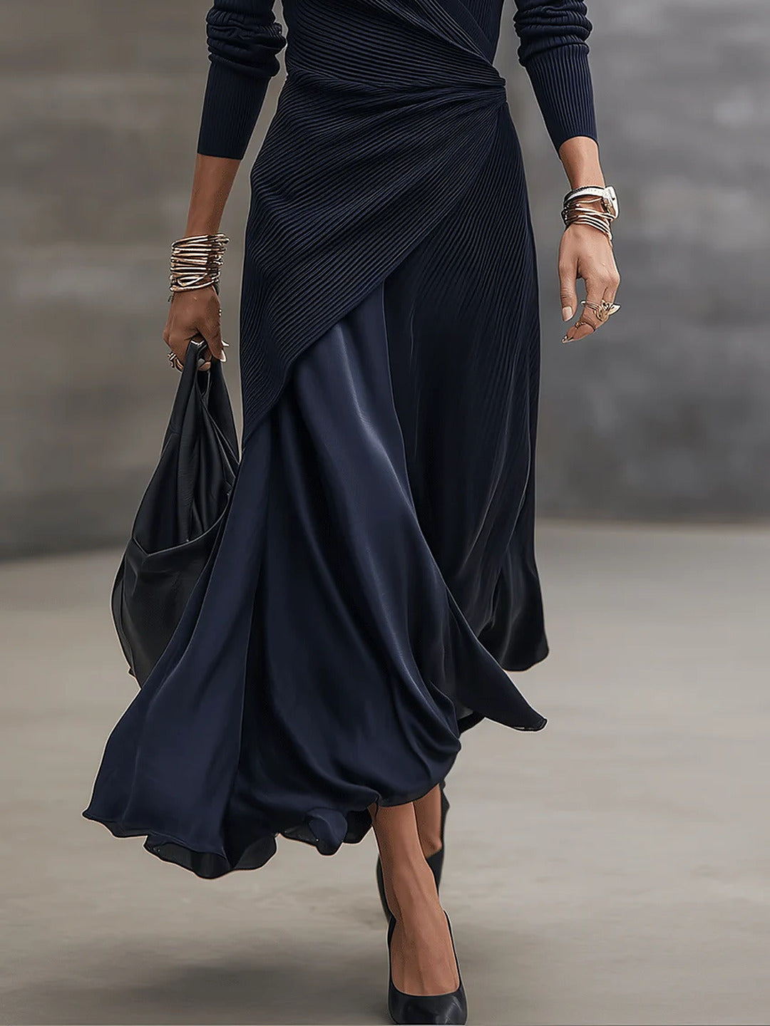 Vestido maxi envolvente para mujer con escote en V y falda fluida