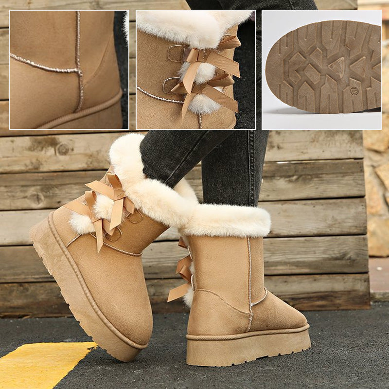 Botas de invierno para mujer con plataforma y lazos decorativos