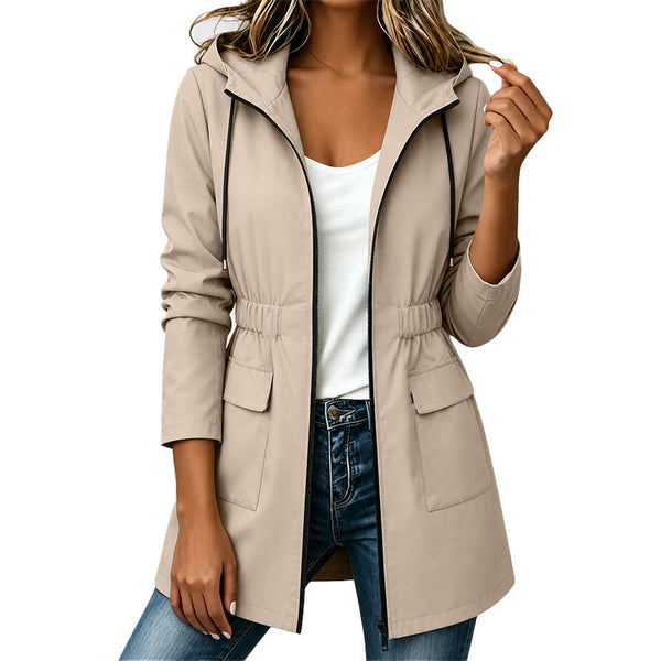 Chaqueta con capucha y cintura ajustable para mujer de entretiempo