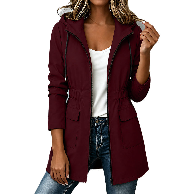 Chaqueta con capucha y cintura ajustable para mujer de entretiempo