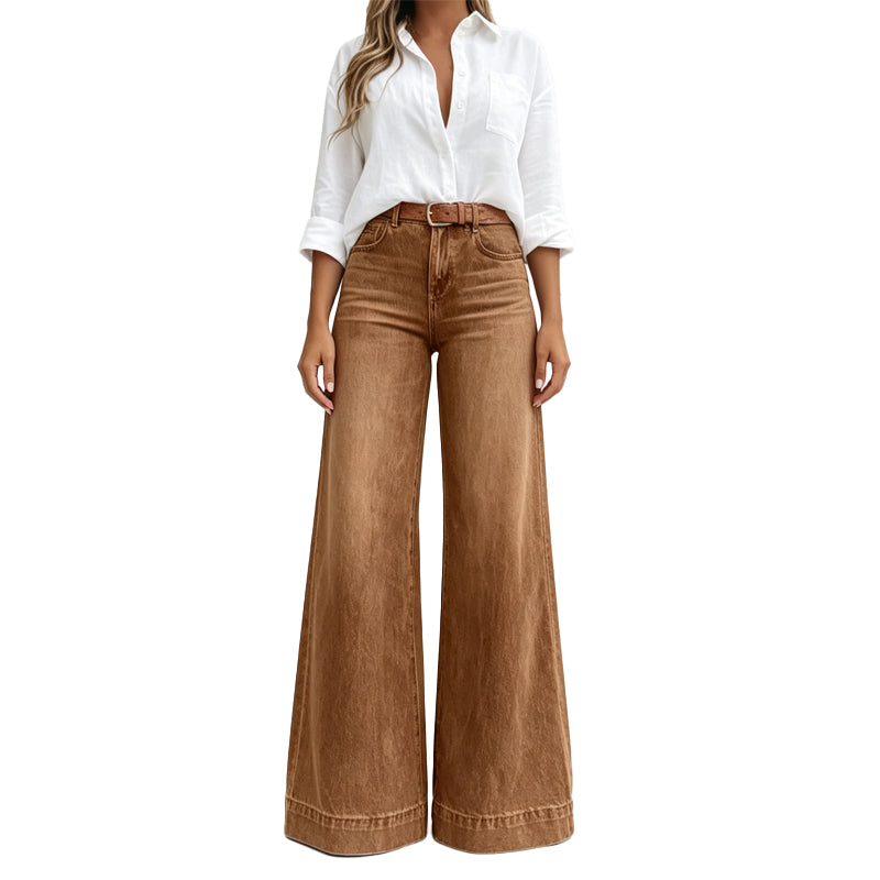 Jeans de pierna ancha para mujer con cintura alta y corte fluido
