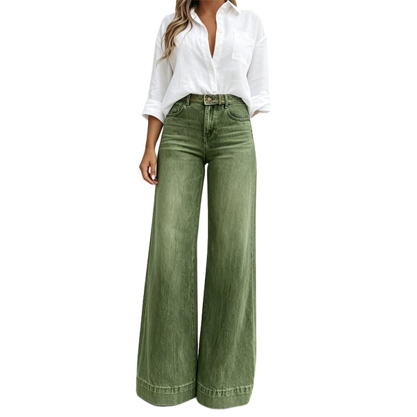 Jeans de pierna ancha para mujer con cintura alta y corte fluido