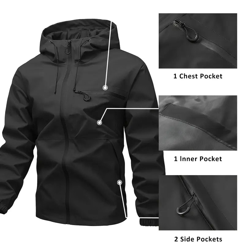 Chaqueta con capucha para hombre con cremallera y bolsillos
