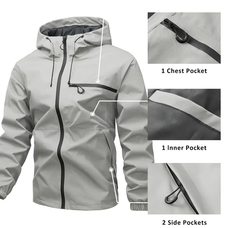 Chaqueta con capucha para hombre con cremallera y bolsillos