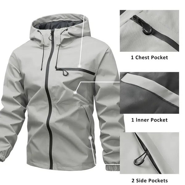 Chaqueta con capucha para hombre con cremallera y bolsillos