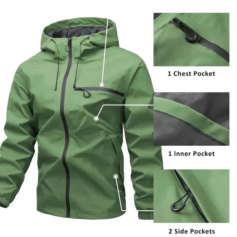 Chaqueta con capucha para hombre con cremallera y bolsillos
