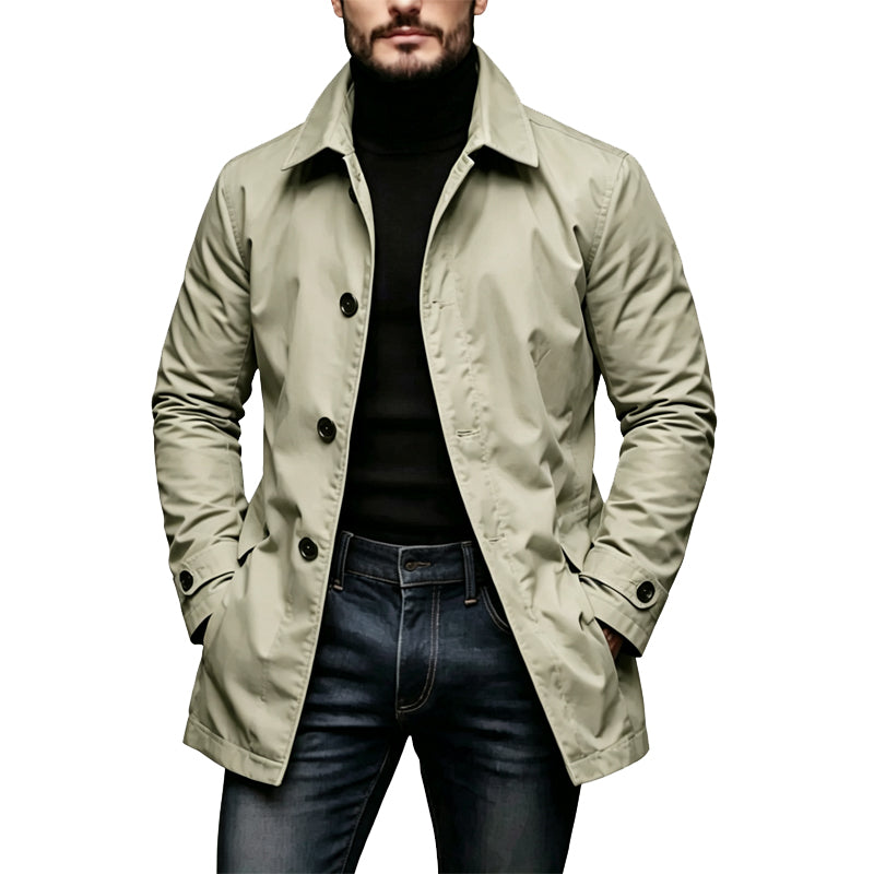 Chaqueta impermeable para hombre con cuello clásico y cierre de botones