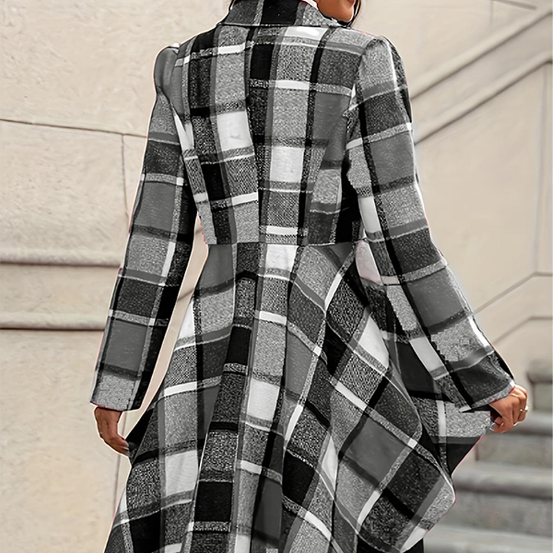 Chaqueta peplum a cuadros para mujer con bajo asimétrico elegante