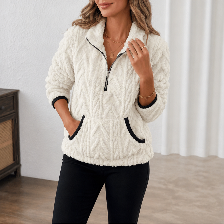 Sudadera polar con media cremallera y bolsillo para mujer
