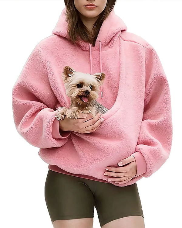 Sudadera con capucha y bolsillo para mascotas pequeñas para mujer