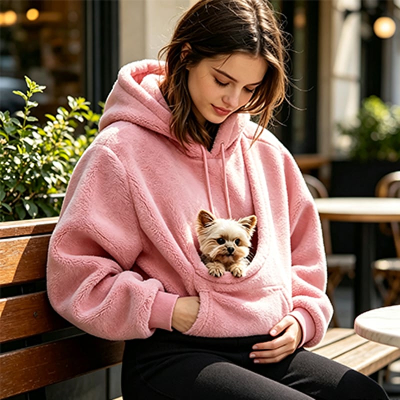 Sudadera con capucha y bolsillo para mascotas pequeñas para mujer